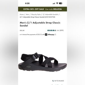 Chaco Men's Black Adjustable Sandals